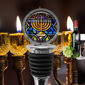Jewish Menorah WINE STOPPER - Hebrew Household Gift - Religious Theme Wine Gift - Judiasm - Hanukkah Wine Gift - Chanukah