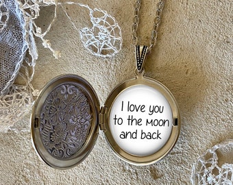 Secret Message Locket Necklace - Personalized Locket - Romantic Valentines Gifts - Custom Silver Jewelry - Etched Locket - Custom Gift