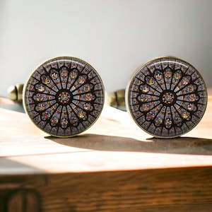 Notre Dame Rose Window Cufflinks: Stained Glass Art, Catholic Wedding