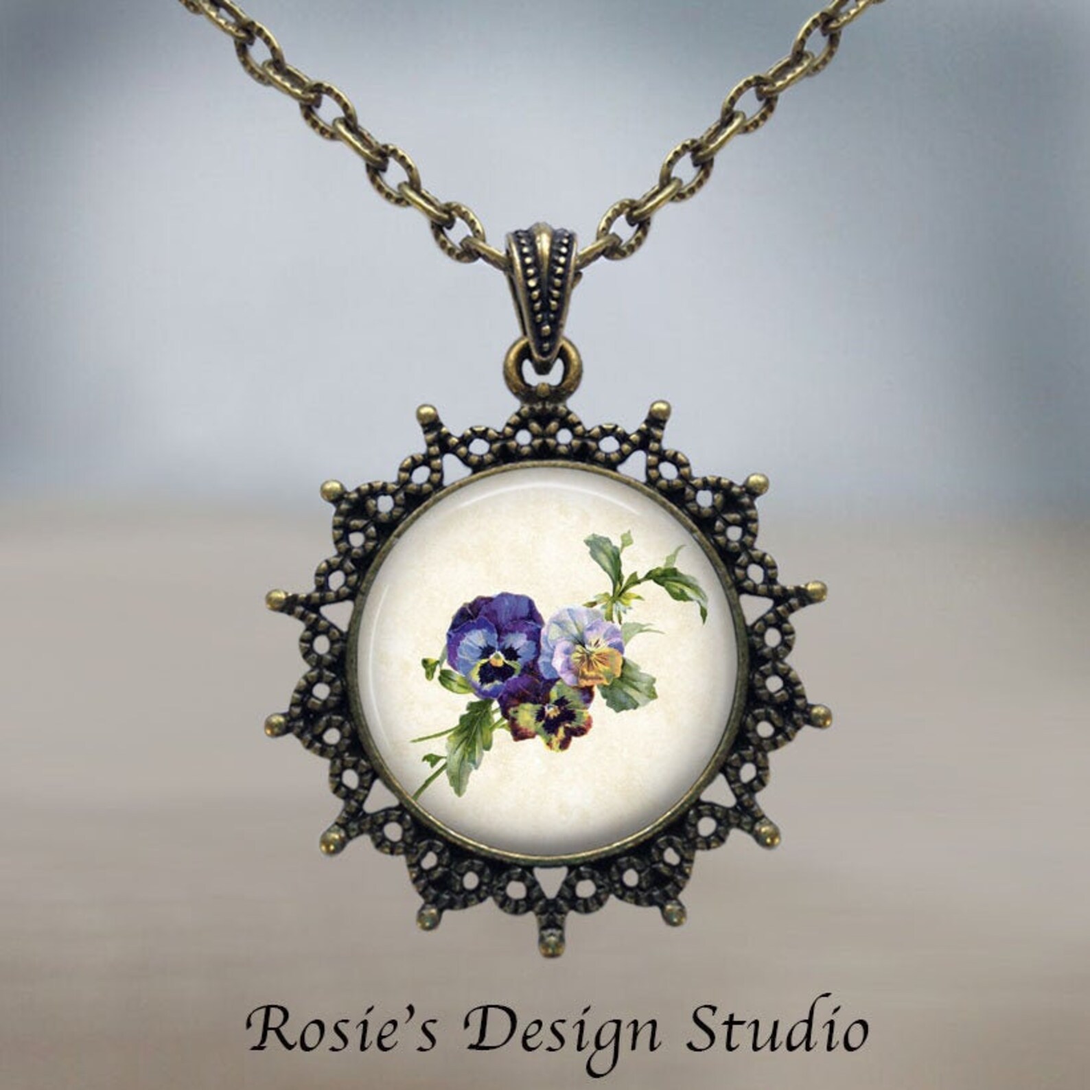 PANSIES Victorian Style Necklace Pansy Jewelry Flower Etsy
