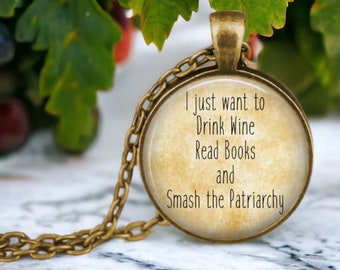 Smash the Patriarchy Pendant Necklace: Funny Feminist Quote Jewelry