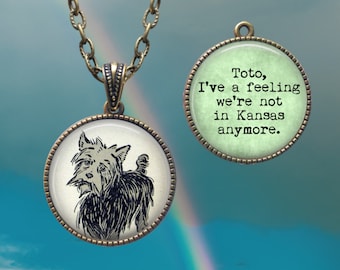 Wizard of Oz Necklace: Toto Terrier Pendant, Bookish Quote Jewelry