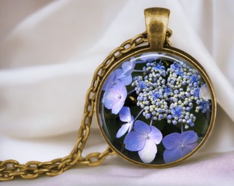 Blue Hydrangea Necklace - Flower Lover Gift - Hortensia Plant - Gardener Gift - Floral Themed Gifts for Her - Something Blue Bride