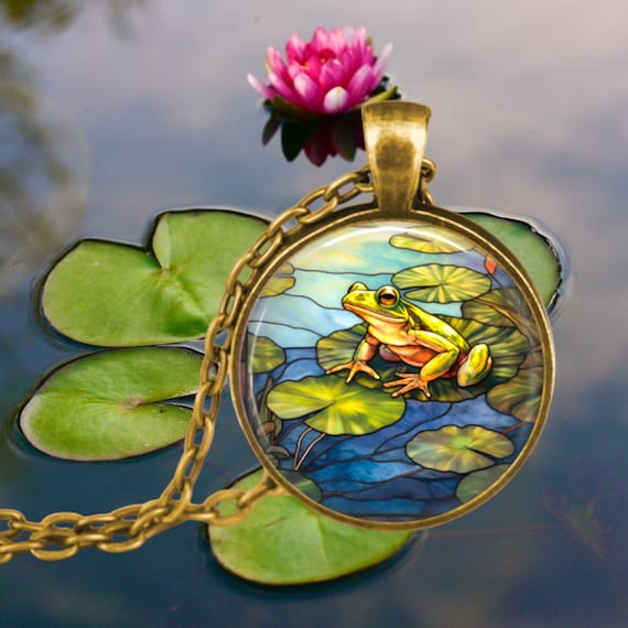 Frog on a Lily Pad Necklace Amphibian Lover Gift Green Frog Lilypad Pond  Frog Jewelry Gifts for Her Croak 