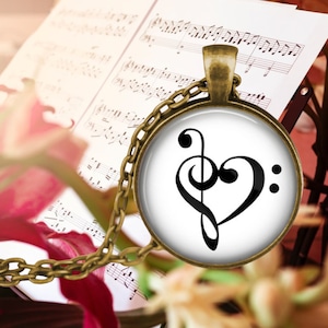 Music Heart Necklace - Treble and Bass Clef Heart - Music Lover Gift - Music Notes - Musician Gift - Music Teacher Gift - Choir Gift