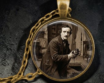 Edgar Allan Poe Tell Tale Heart Photo Necklace: Literary Pendant Jewelry, Spooky Gift