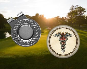 CADUCEUS Golf Ball Marker and Hat Clip Set: Physician Golfer Gift, Nurse Gift, Doctor Golfing