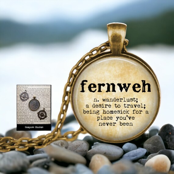 Travel Jewelry FERNWEH Definition Pendant Necklace Wanderlust