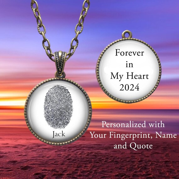 Custom Fingerprint Necklace: Personalized Memorial Jewelry, Quote Pendant