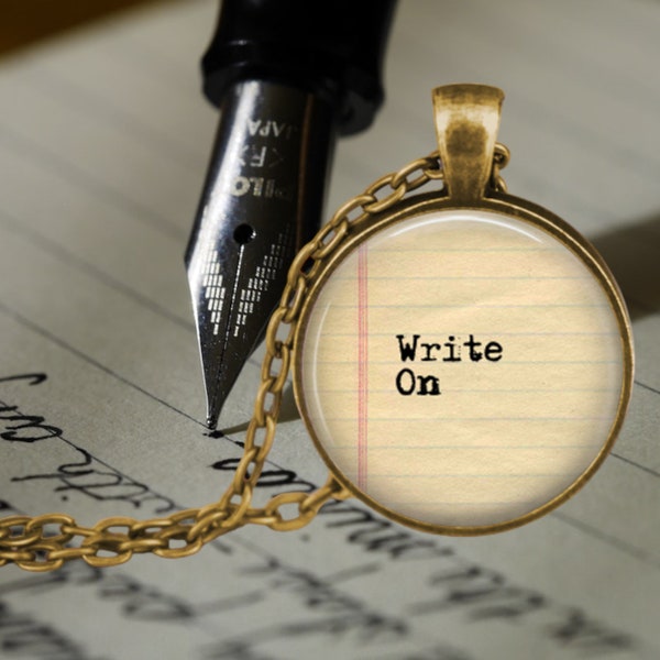 Write on Pendant Necklace - Gifts for Writers - Author Pendant - Writing Jewelry - Gifts for Teachers - Blogger Gift