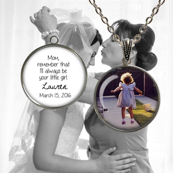 MOTHER of the BRIDE Gift - Your Custom Photo with Your Name and Wedding Date - 2-Sided Photo Pendant Necklace