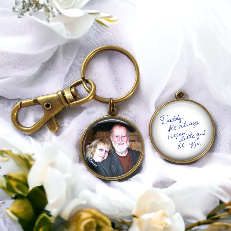 HANDWRITING and PHOTO Keychain Your Own Handwriting Key Ring Custom Handwriting Jewelry Hand Writing Jewelry Handwritten Gift image 1