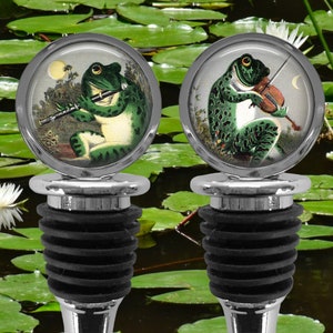 MUSICAL FROGS Wine Stopper - Frog Lover Gifts - Wine Lover Gifts - Bottle Stopper - Music Lover Gifts - Violin - Flute - Music Teacher Gift