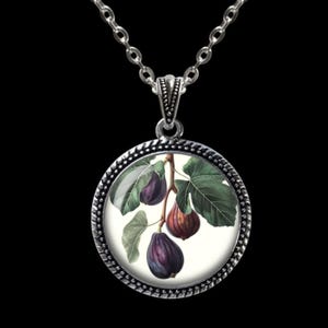 FIGS Ficus Carica Pendant -  Vintage Botanical Pendant Necklace - Botanical Jewelry - Botany - Fruit Jewelry - Fig Pendant - Gardener Gift