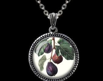 Vintage Fig Botanical Pendant Necklace: Gardener Gift
