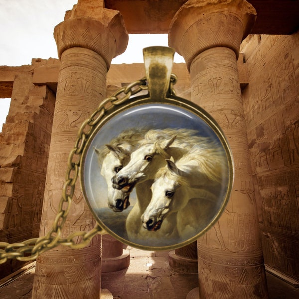 Pharaoh's Horses - Faith Hope and Destiny - Three White Horses - Horse Jewelry - Horse Lover Gift - Horses Pendant - Classic Art as Jewelry
