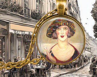 Gerda Wegener Necklace - Woman Smoking - Flappers Jewelry - Danish Art - Denmark Jewelry - Lesbian Art - LGBT Jewelry - Gay Art - Paris Cafe