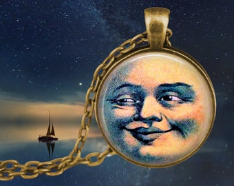 Old Time Smiling Moon - Moon Pendant - Vintage Moon Jewelry - Mr. Moon - Lunar - Astronomy - Astronomer Gift - Celestial - Man in the Moon