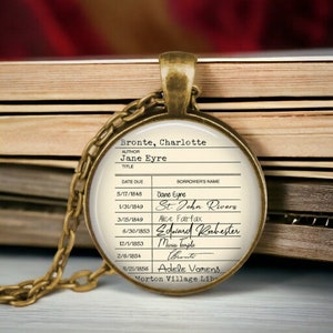Jane Eyre Library Card Necklace - Book Jewelry - Charlotte Bronte - Literature Lover Gift - Librarian Gift - Romantic Novels - Reader Gift