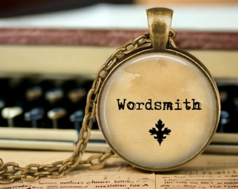 WORDSMITH Pendant Necklace - Gift for Writer - Author - Blogger - English Teacher - Editor Gift - Love to Write - Writing - Crossword Puzzle