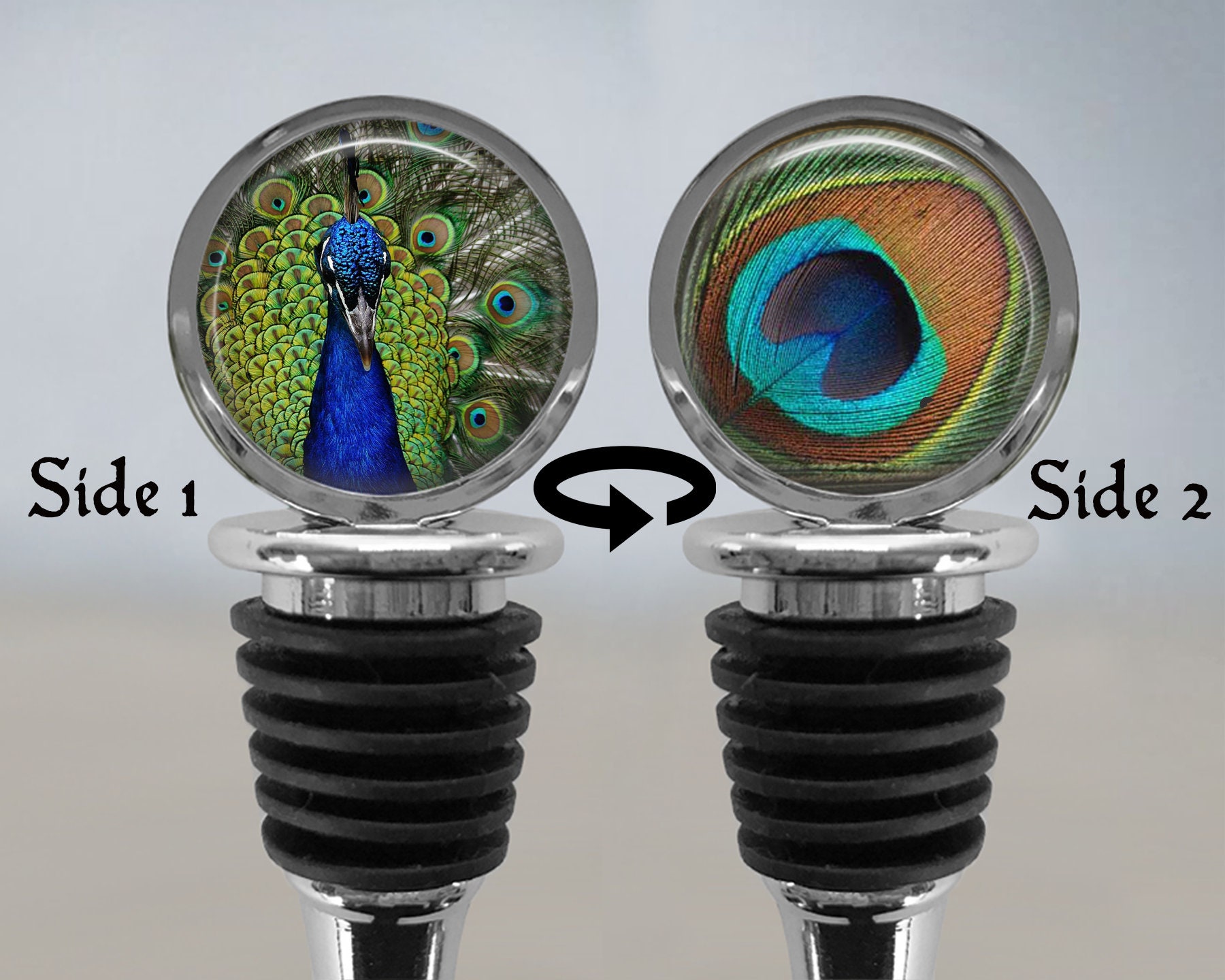 Peacock Feather Image Metal Wine Bottle Stopper 