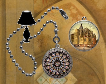 Notre Dame Rose Window LIGHT PULL - Lamp Pull Chain  - Notre Dame Vintage - Isle de Paris - Medieval Cathedral - Art Noveau