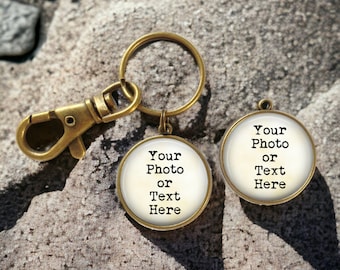 CUSTOM Keychain - Design Your Own REVERSIBLE 2 Sided text or photo quote key ring - YOUR Quote and/or Photo - picture keychain