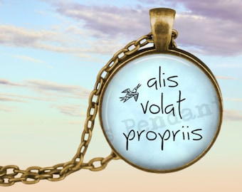Alis volat propiis Pendant Necklace - she flies with her own wings - Latin quote jewelry - Graduation Gift for Her - Encouragement Gift