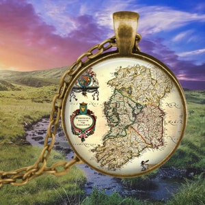 Antique Map of Ireland Pendant Necklace - Irish Jewelry - Vintage Ireland Gift - Old Ireland Map
