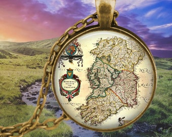 Antique Map of Ireland Pendant Necklace - Irish Jewelry - Vintage Ireland Gift - Old Ireland Map