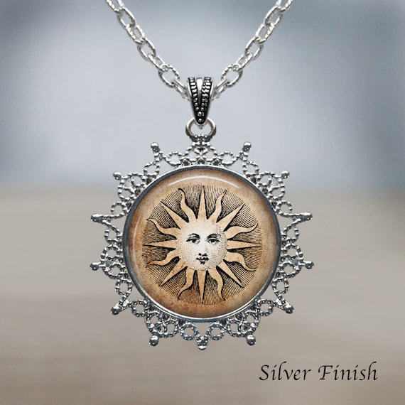 Antique Sun Face Pendant Necklace: Bronze Solar Jewelry - Etsy