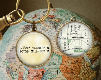 Custom Map Coordinates Key Ring: Personalized Location, Engagement Gift