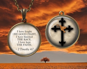 2 Timothy 4 7 Bible Quote Necklace - fight the good fight - Bible quote jewelry - 2 Timothy 4:7 - Christian jewelry - religious jewelry