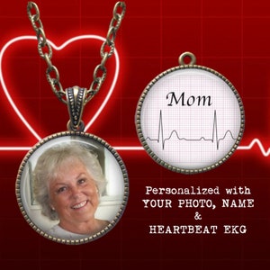 Custom Photo & Heartbeat EKG Pendant Necklace: Medical Jewelry Keepsake