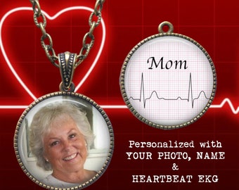 Custom Photo & Heartbeat EKG Pendant Necklace: Medical Jewelry Keepsake