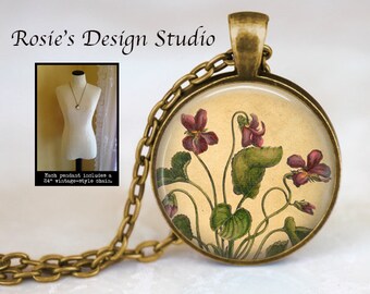 VIOLETS Pendant Necklace - Violet Jewelry - Vintage Violet Plant Jewelry - Pansy - Pansies - Gardener Gifts - Botanical Gifts