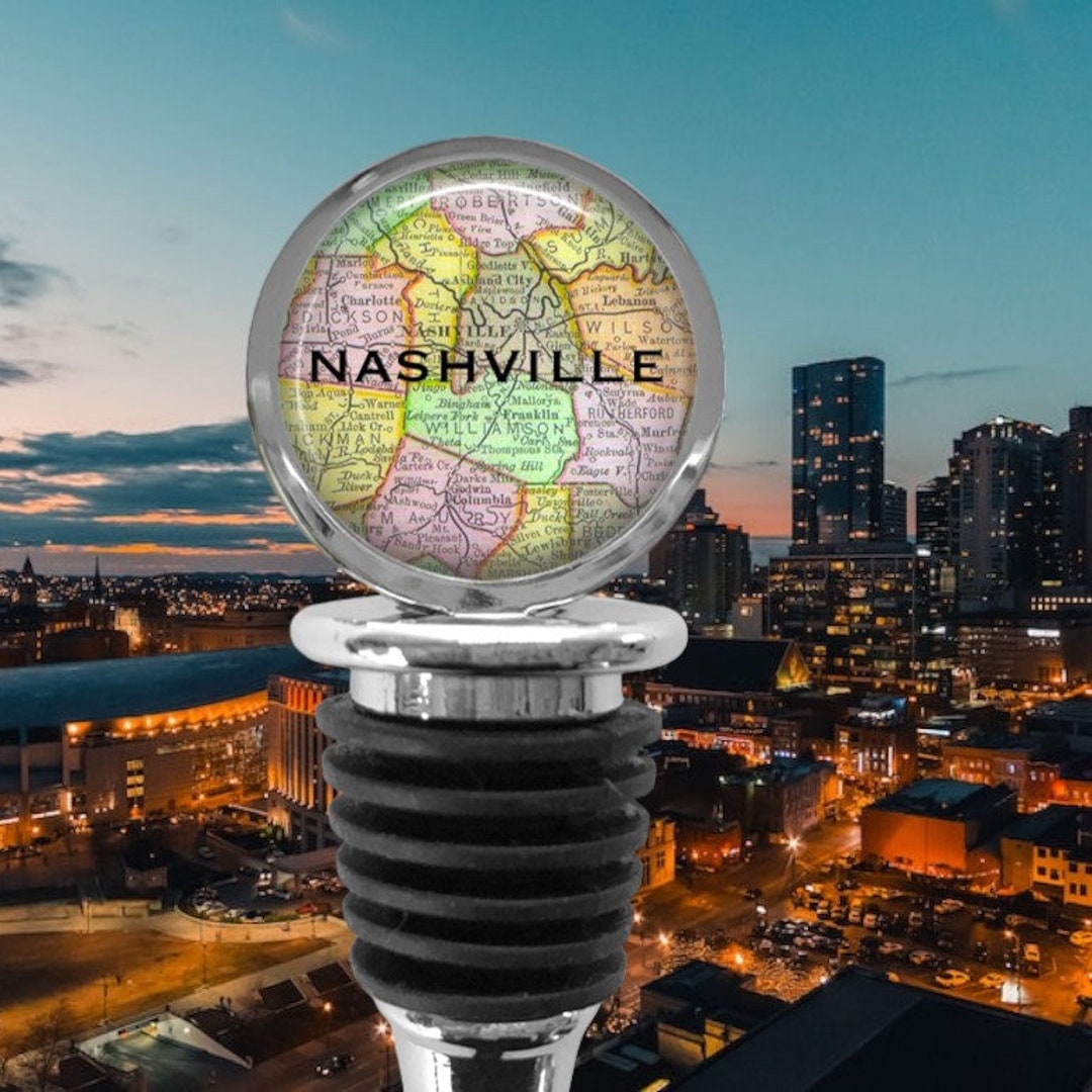 NASHVILLE Tennessee Wine Stopper Retro Map Smokey Mountains Etsy
