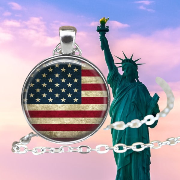American Flag Pendant Necklace - USA Flag Jewelry - Patriotic Jewelry - Old Glory - Stars and Stripes - US Flag Necklace - United States