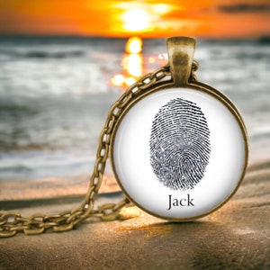 Custom Memorial Fingerprint Necklace - Your Loved One&#39;s Fingerprint or Thumbprint with Name - Memory Jewelry - Personalized Necklaces
