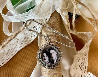 Wedding Rhinestone Bouquet Petite Picture Charm - BRIDAL BOUQUET Photo Charm Memorial - Custom Bridal Bouquet Dangle - Memory Bouquet Pin