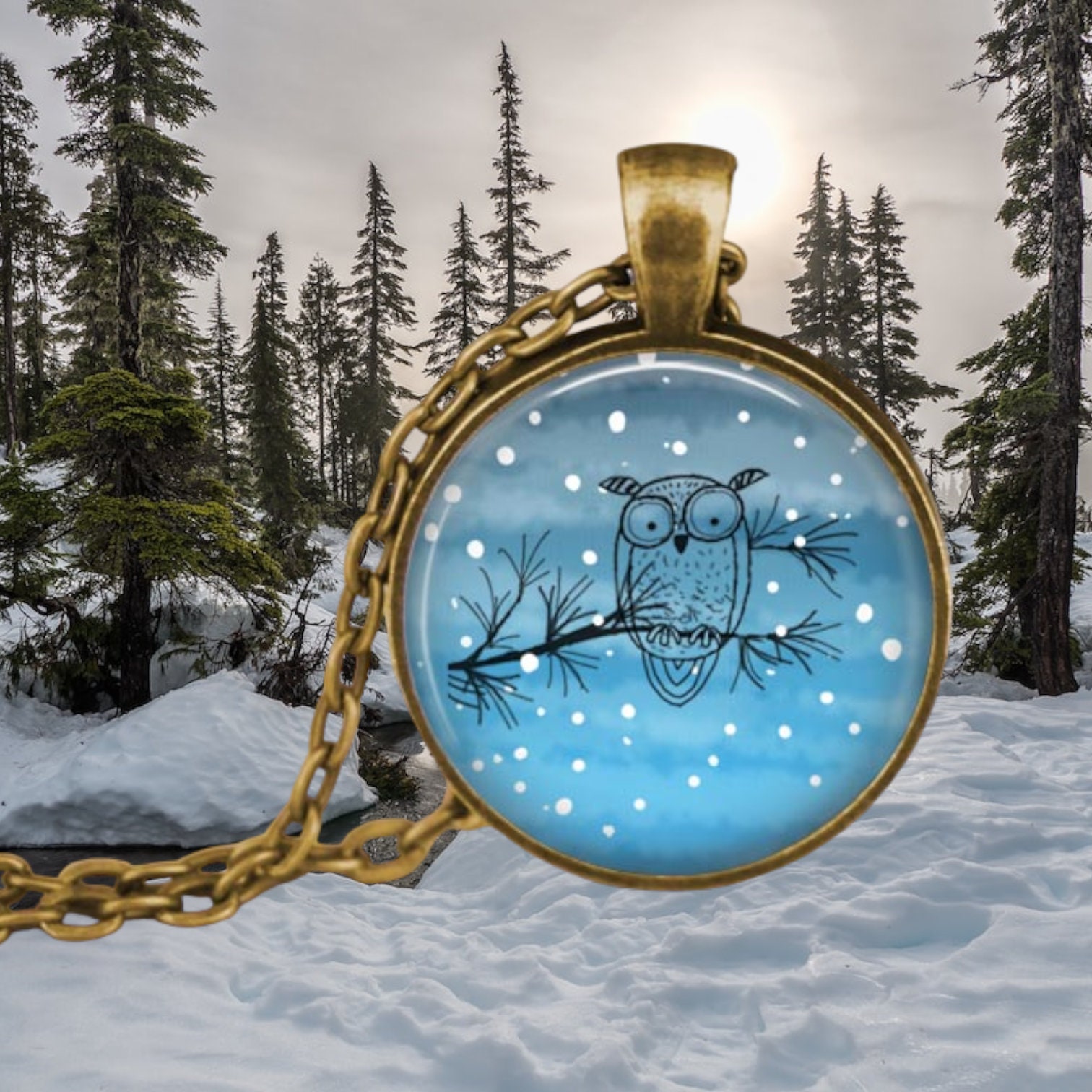 Snow Owl Necklace &ndash; Winter Bird Pendant, Christmas Jewelry