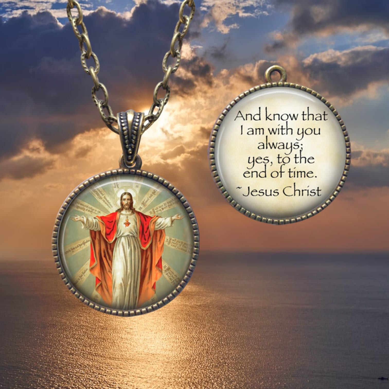 JESUS CHRIST With Bible Verse Pendant Necklace Christian Jewelry
