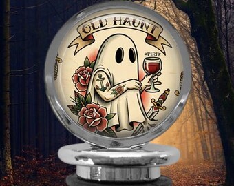 Ghost Bottle Stopper: Old Haunt Wine, Tattoo Art, Funny Halloween Gift, Original Design