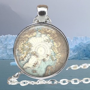 Collier carte de l'Arctique du pôle Nord - carte ancienne - bijoux de carte - cadeau de cartographie - Groenland - cercle polaire - cadeau d'explorateur - Islande