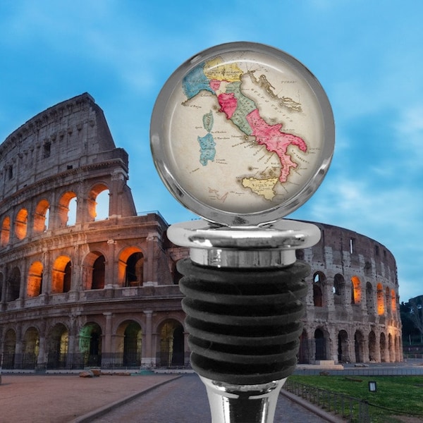 Italy Map WINE STOPPER - Italian Bottle Stopper - Travel Gift - Europe Map - Italy Vintage Map - Italian Wine - Rome - Venice - Florence