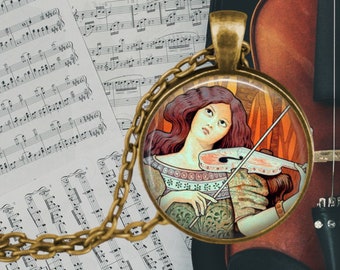 Art Nouveau Violinist Necklace: Paul Emile Berthon Jewelry
