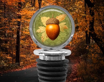 Autumn Acorn Wine Stopper – Vintage Illustration, Fall Decor