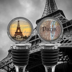 Eiffel Tower Paris Wine Stopper - Double Sided Bottle Stopper - River Seine - French Landmark - Paris Map - Destination Wedding - Europe