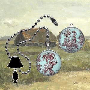 Red Toile de Jouy Fan Pull: French Vintage Cottage Decor