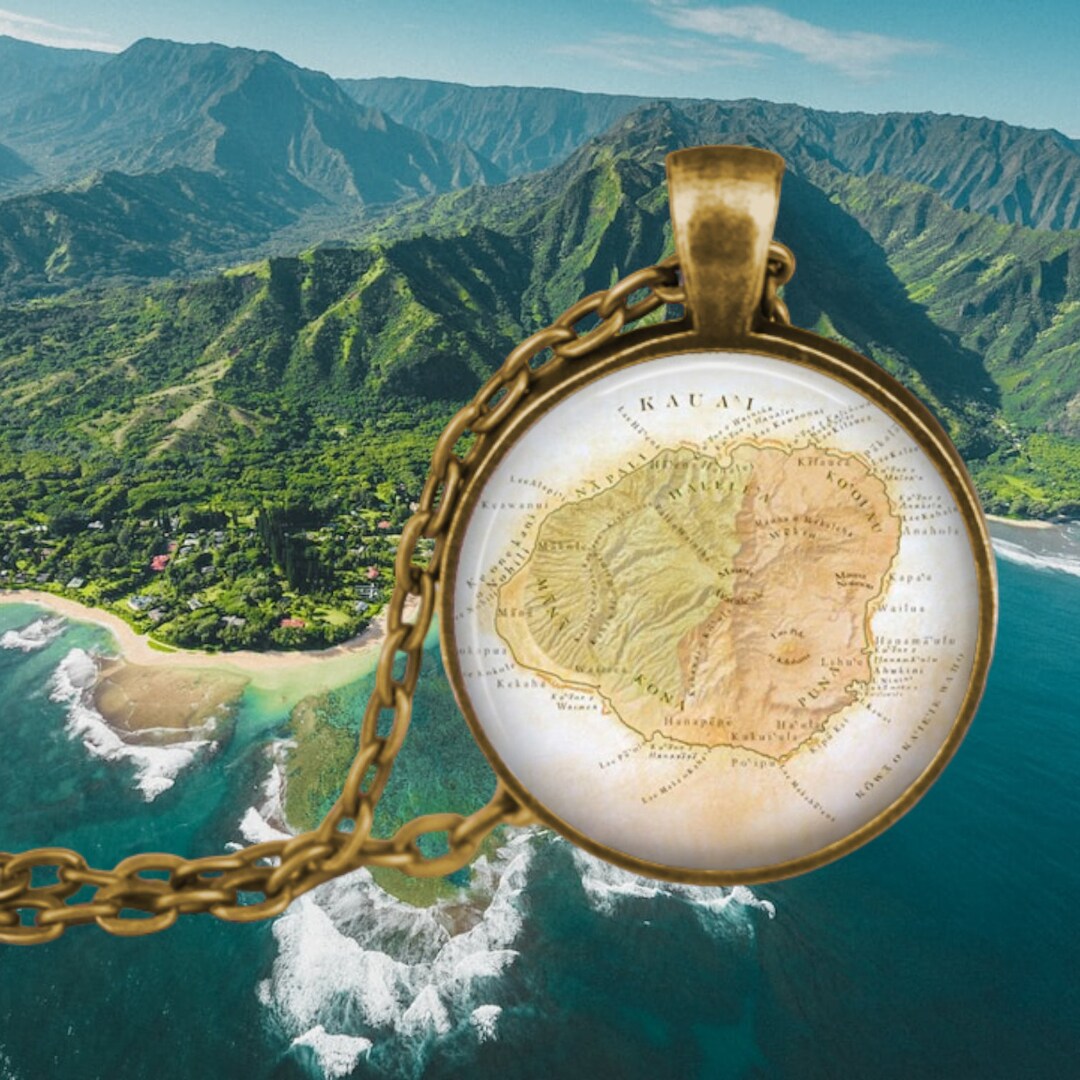 Kauai Map Necklace Hawaii Map Hawaiian Islands Kauai Map Necklace Map